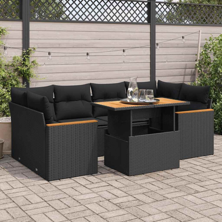vidaXL 6-delige Loungeset met kussens poly rattan acacia zwart afbeelding 1