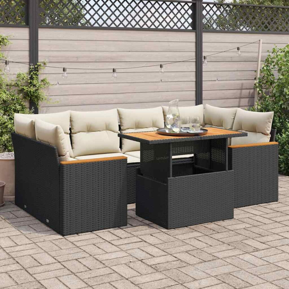 vidaXL 6-delige Loungeset met kussens poly rattan acacia zwart afbeelding 1