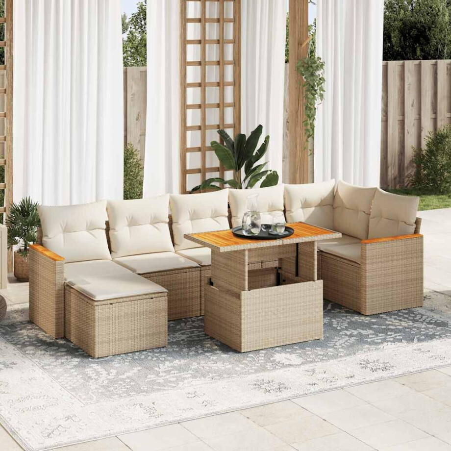 vidaXL 8-delige Loungeset met kussens poly rattan acacia beige afbeelding 1