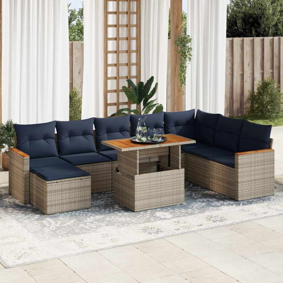 vidaXL 9-delige Loungeset met kussens poly rattan grijs afbeelding 1