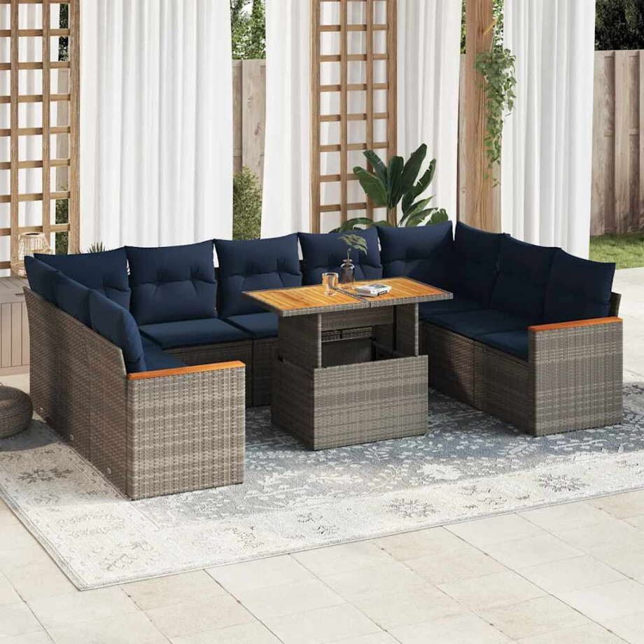 vidaXL 10-delige Loungeset met kussens poly rattan grijs vidaXL 10-delige Loungeset met kussens poly rattan grijs afbeelding 1