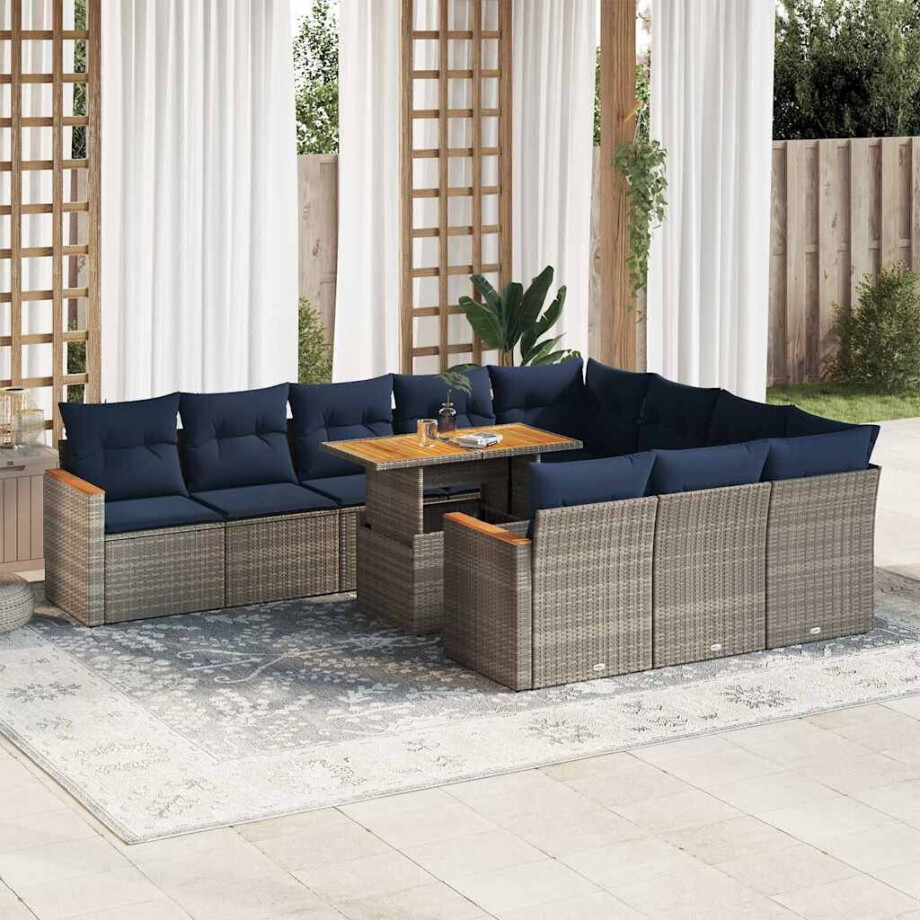 vidaXL 11-delige Loungeset met kussens poly rattan grijs vidaXL 11-delige Loungeset met kussens poly rattan grijs afbeelding 1