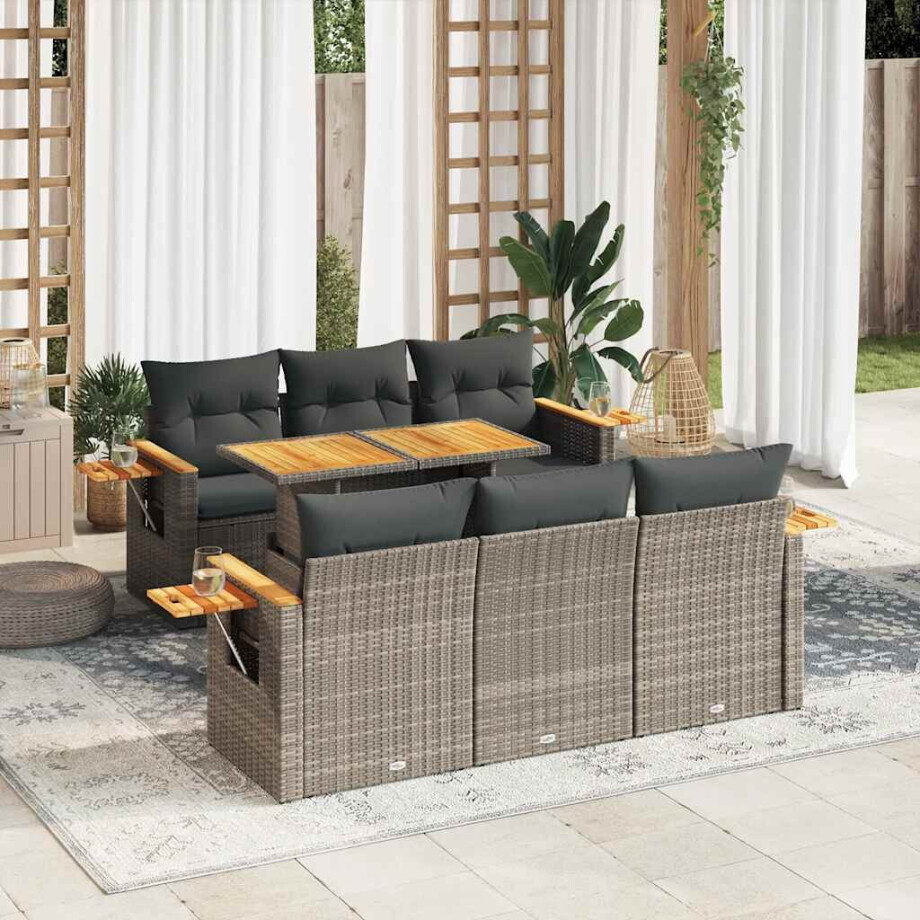 vidaXL 7-delige Loungeset met kussens poly rattan acacia grijs afbeelding 1