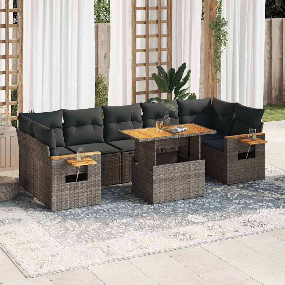 vidaXL 8-delige Loungeset met kussens poly rattan acacia grijs afbeelding 1