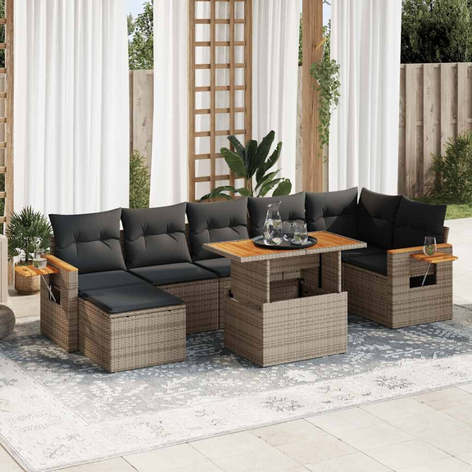 vidaXL 8-delige Loungeset met kussens poly rattan acacia grijs afbeelding 1