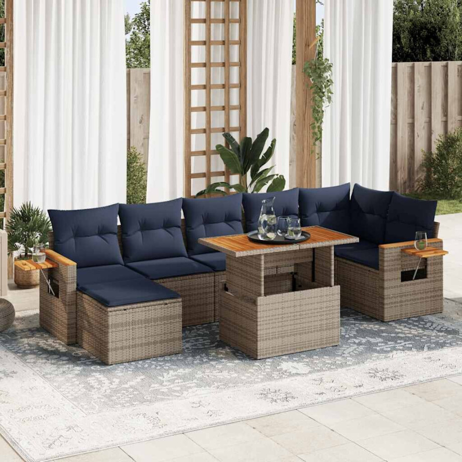 vidaXL 8-delige Loungeset met kussens poly rattan acacia bruin vidaXL 8-delige Loungeset met kussens poly rattan acacia bruin afbeelding 1