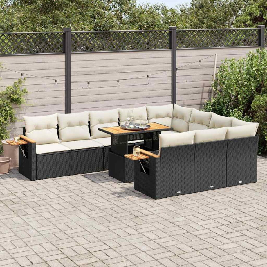 vidaXL 11-delige Loungeset met kussens poly rattan acacia zwart afbeelding 1