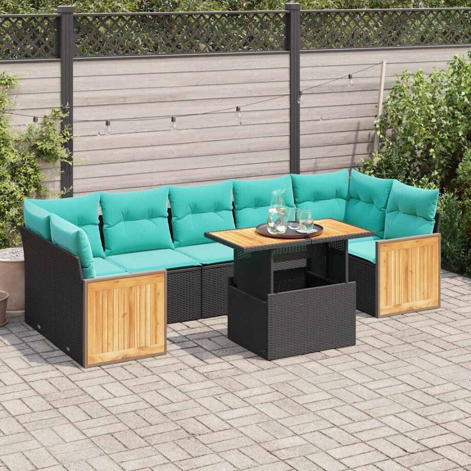 vidaXL 10-delige Loungeset met kussens poly rattan acacia zwart afbeelding 1