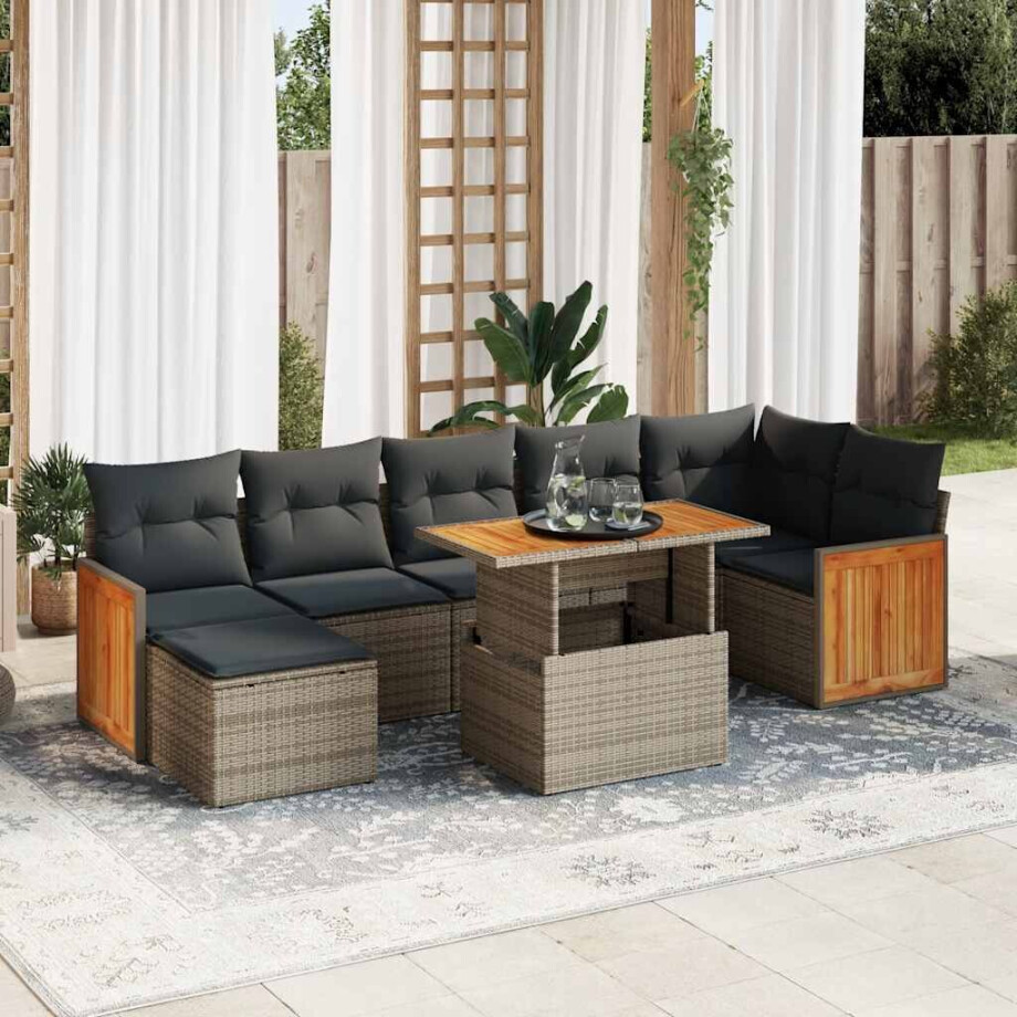 vidaXL 8-delige Loungeset met kussens poly rattan acacia grijs afbeelding 1