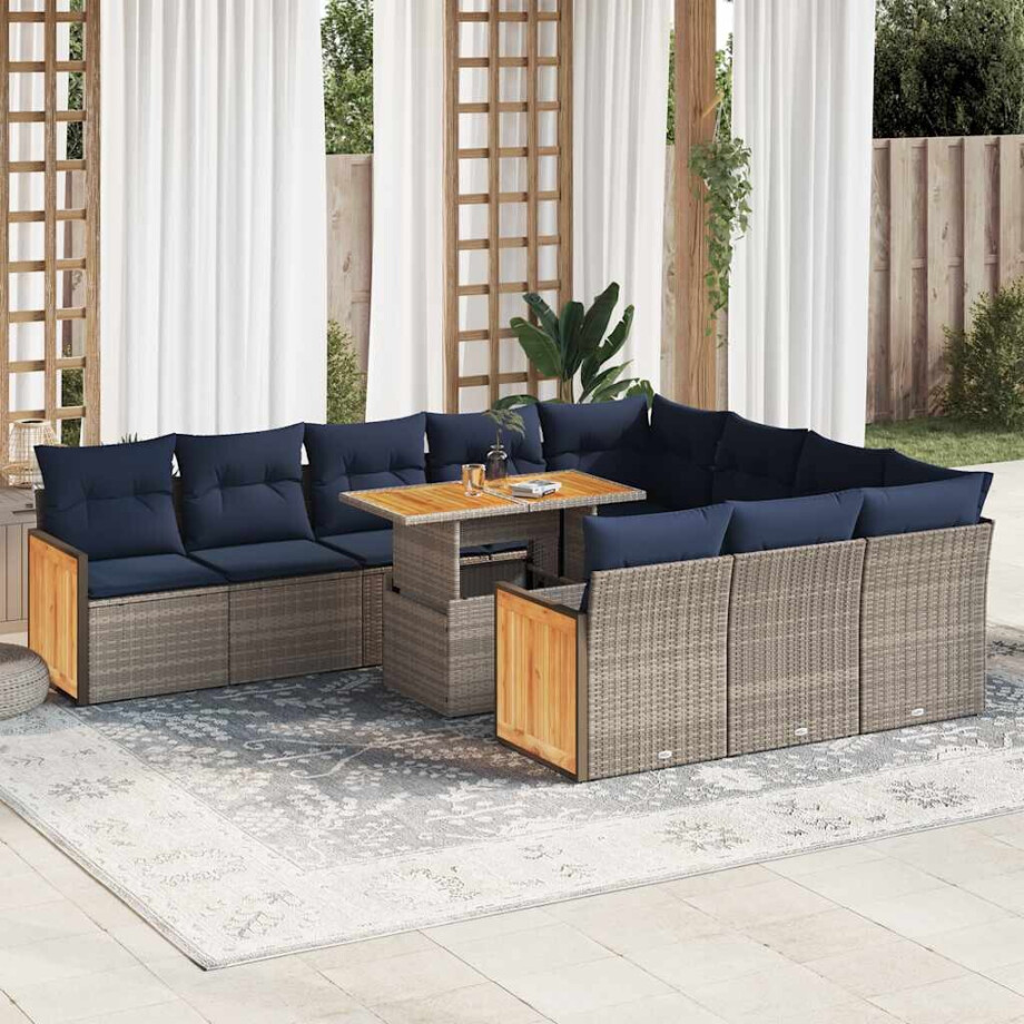 vidaXL 11-delige Loungeset met kussens poly rattan acacia grijs afbeelding 1