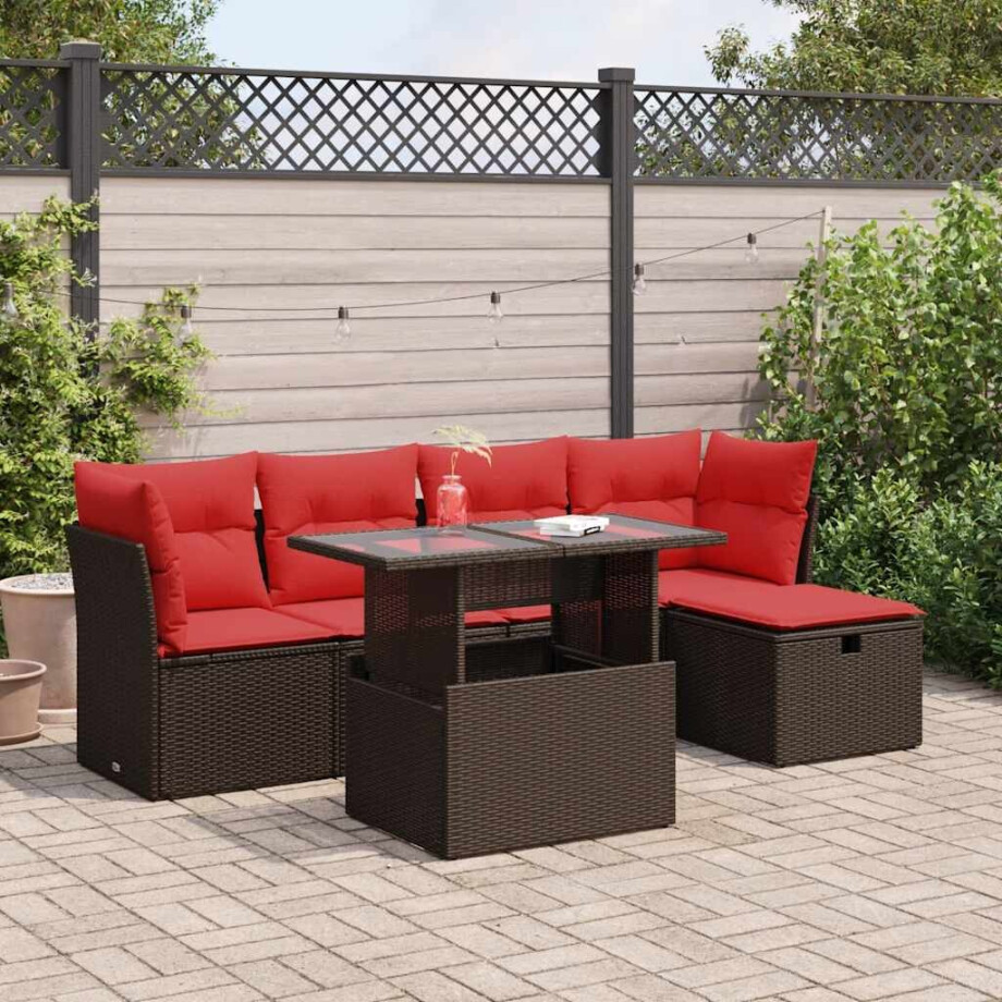 vidaXL 6-delige Loungeset met kussens poly rattan acacia bruin vidaXL 6-delige Loungeset met kussens poly rattan acacia bruin afbeelding 1