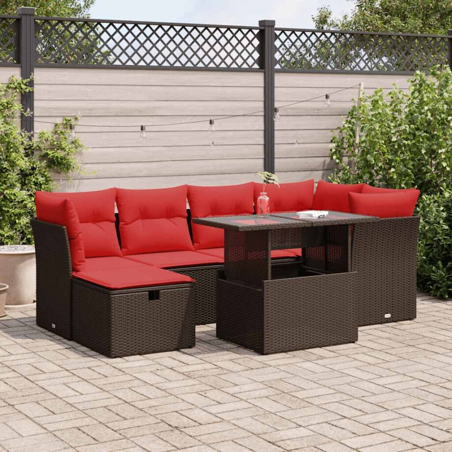vidaXL 7-delige Loungeset met kussens poly rattan acacia bruin afbeelding 1