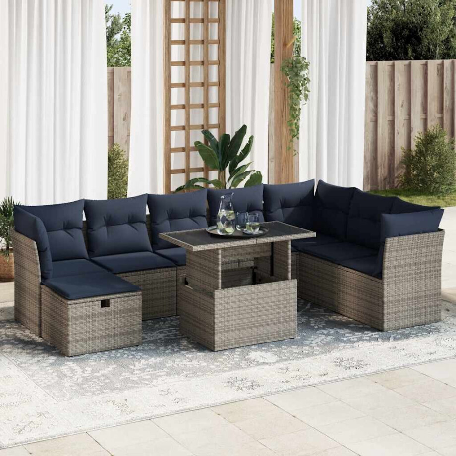 vidaXL 9-delige Loungeset met kussens poly rattan acacia grijs afbeelding 1
