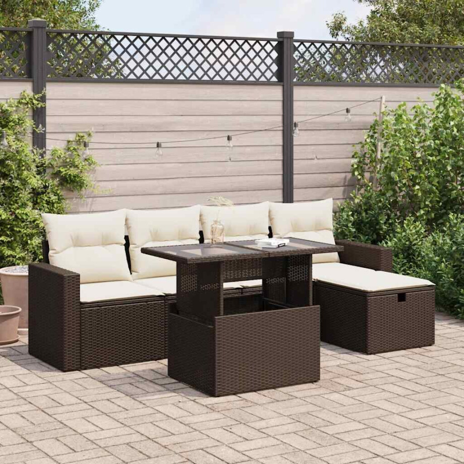vidaXL 6-delige Loungeset met kussens poly rattan bruin afbeelding 1