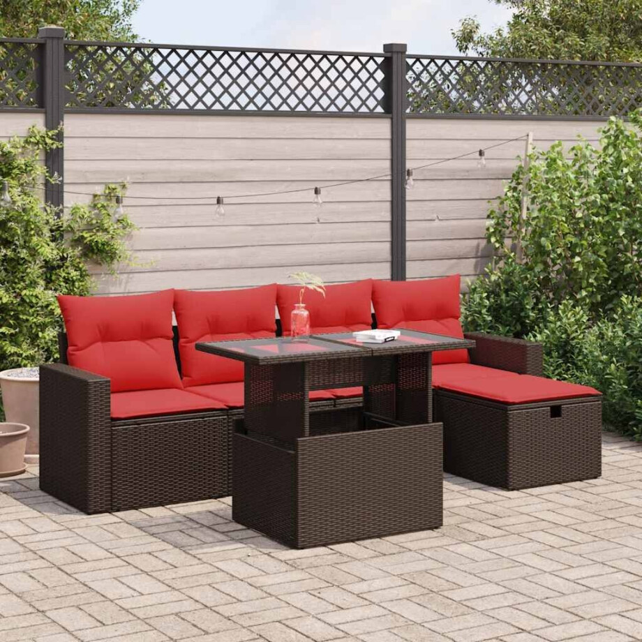 vidaXL 6-delige Loungeset met kussens poly rattan acacia bruin vidaXL 6-delige Loungeset met kussens poly rattan acacia bruin afbeelding 1