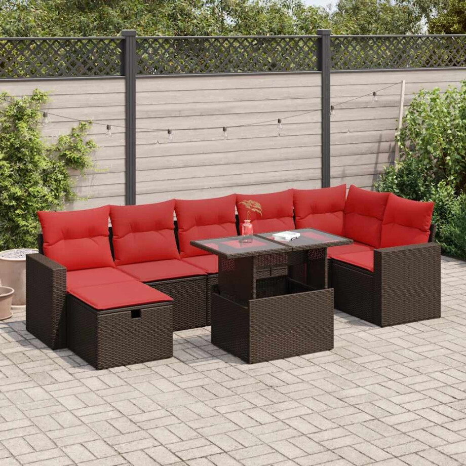 vidaXL 8-delige Loungeset met kussens poly rattan acacia bruin vidaXL 8-delige Loungeset met kussens poly rattan acacia bruin afbeelding 1