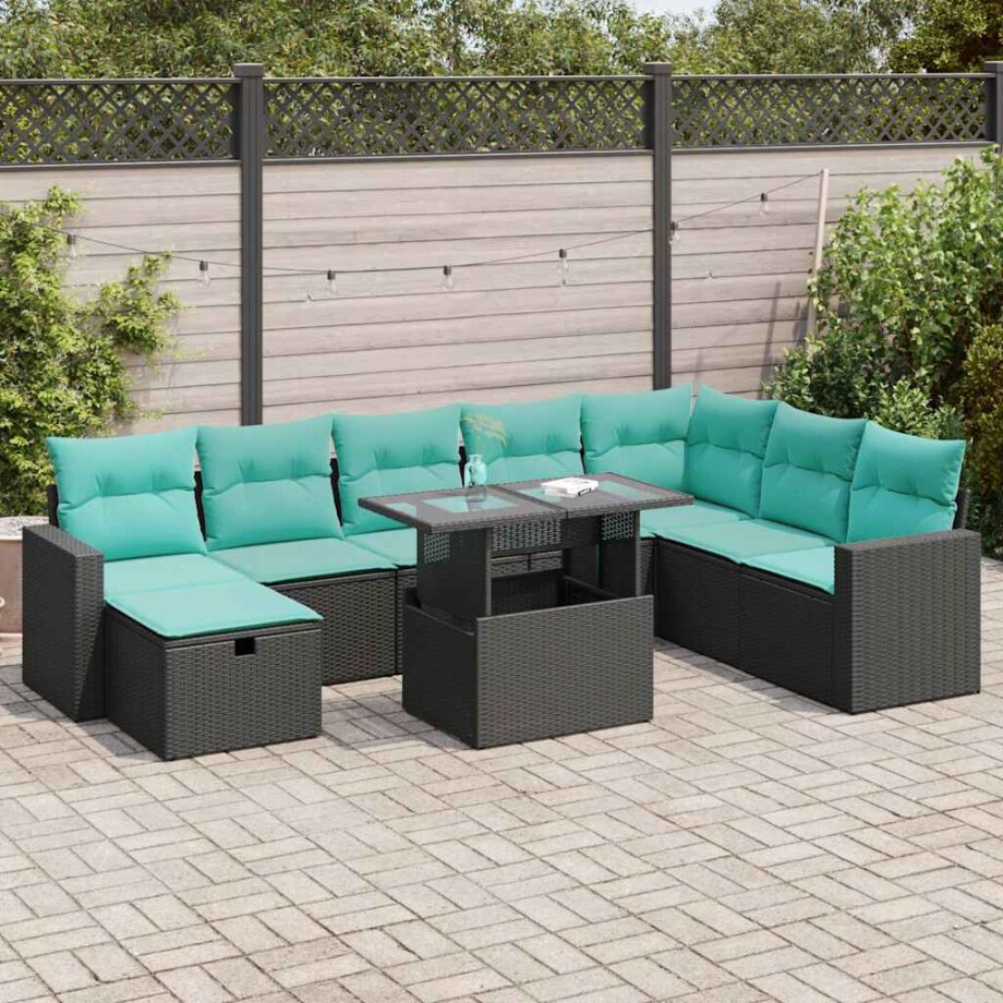 vidaXL 9-delige Loungeset met kussens poly rattan acacia grijs afbeelding 1