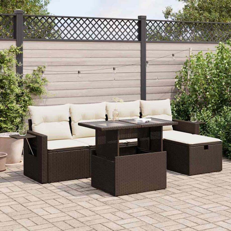 vidaXL 6-delige Loungeset met kussens poly rattan bruin afbeelding 1