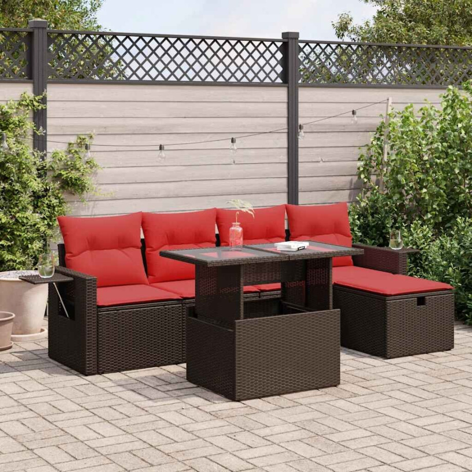 vidaXL 6-delige Loungeset met kussens poly rattan bruin afbeelding 1