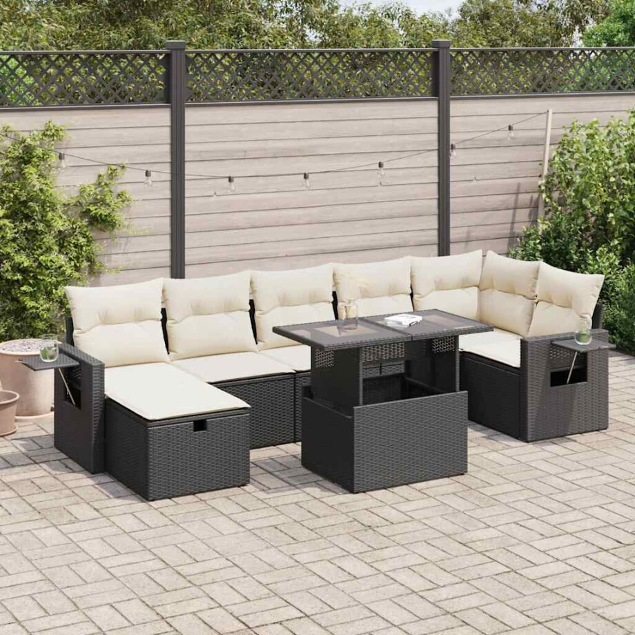vidaXL 8-delige Loungeset met kussens poly rattan zwart afbeelding 1