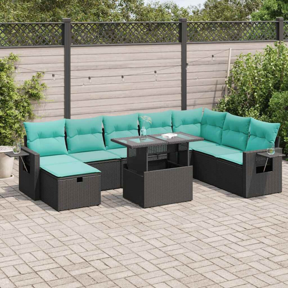 vidaXL 9-delige Loungeset met kussens poly rattan acacia grijs afbeelding 1