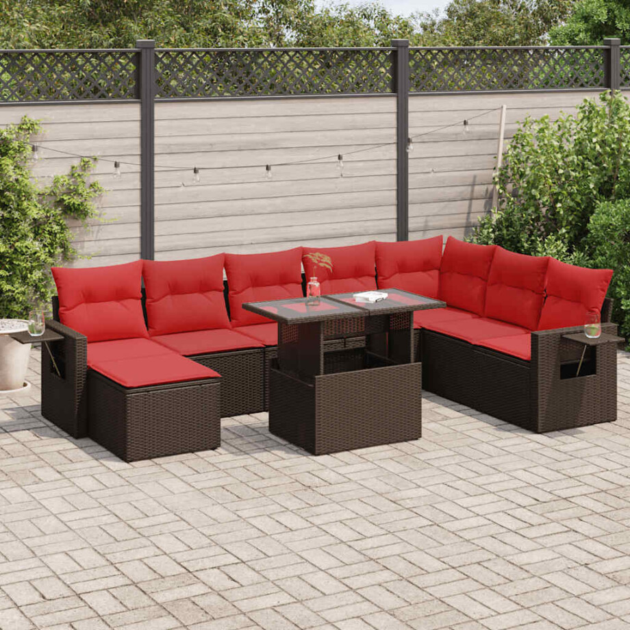 vidaXL 9-delige Loungeset met kussens poly rattan acacia bruin afbeelding 1