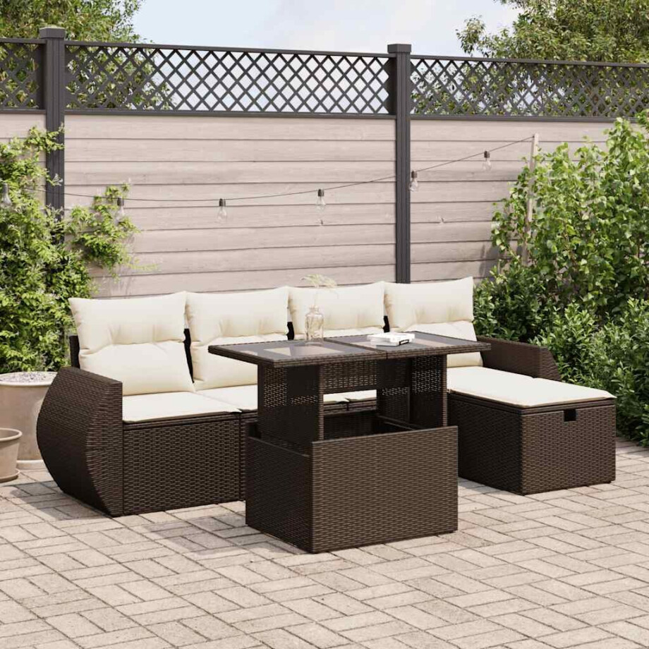 vidaXL 6-delige Loungeset met kussens poly rattan bruin afbeelding 1
