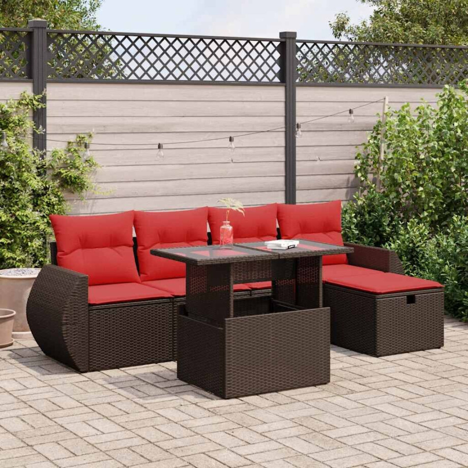 vidaXL 6-delige Loungeset met kussens poly rattan acacia bruin afbeelding 1