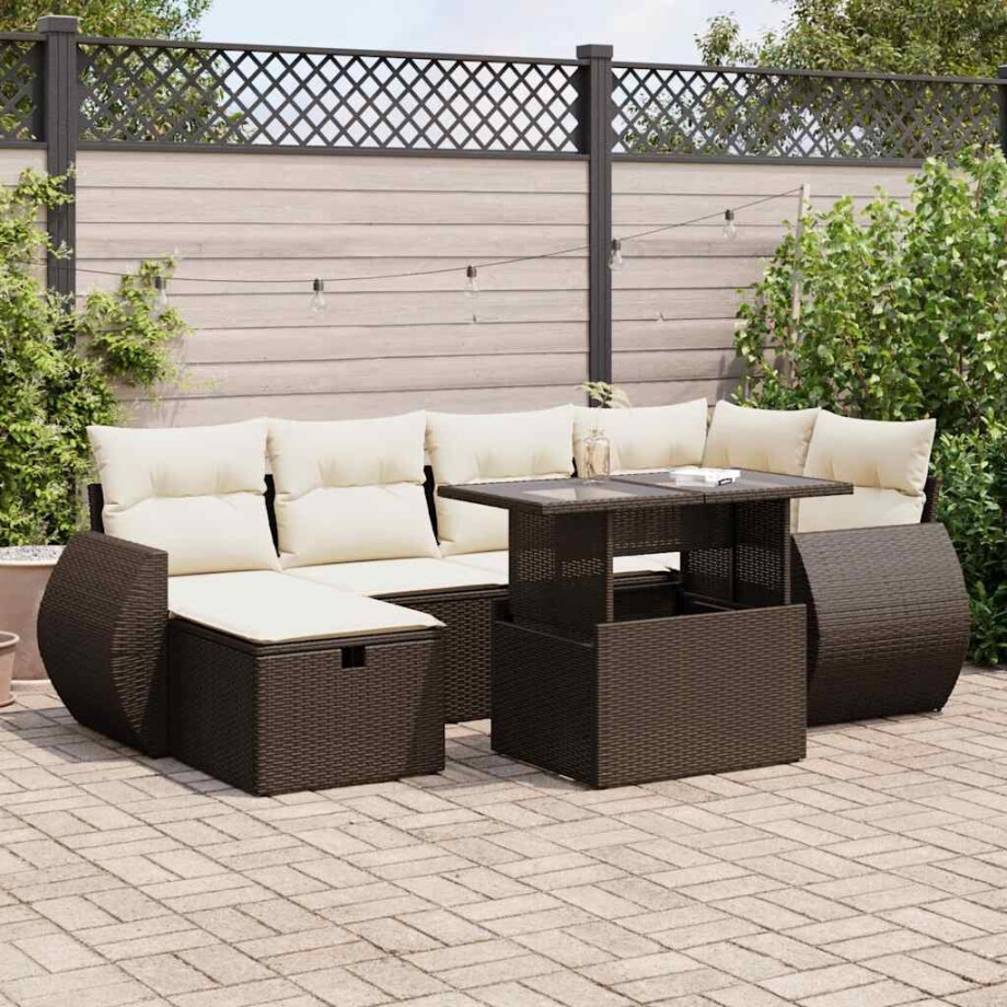 vidaXL 7-delige Loungeset met kussens poly rattan bruin afbeelding 1