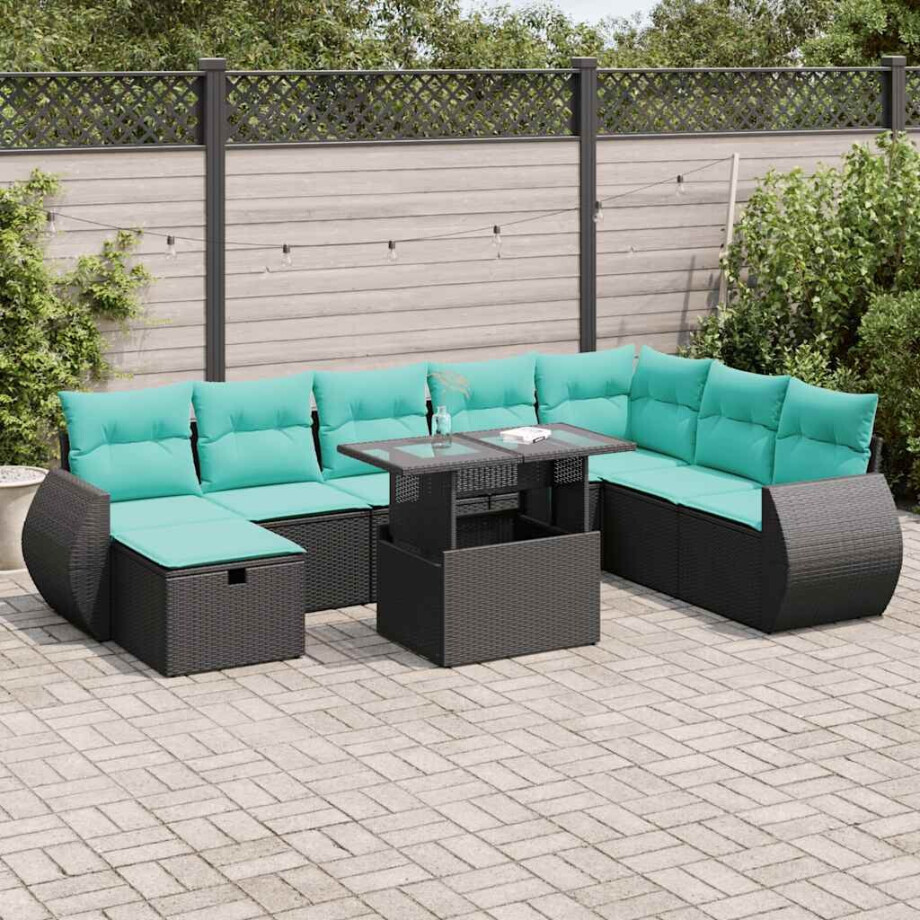 vidaXL 9-delige Loungeset met kussens poly rattan acacia grijs afbeelding 1