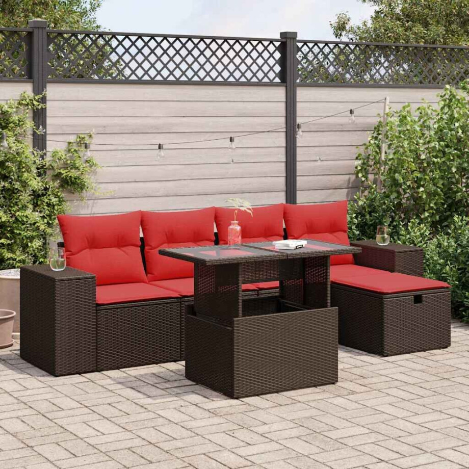 vidaXL 6-delige Loungeset met kussens poly rattan bruin afbeelding 1