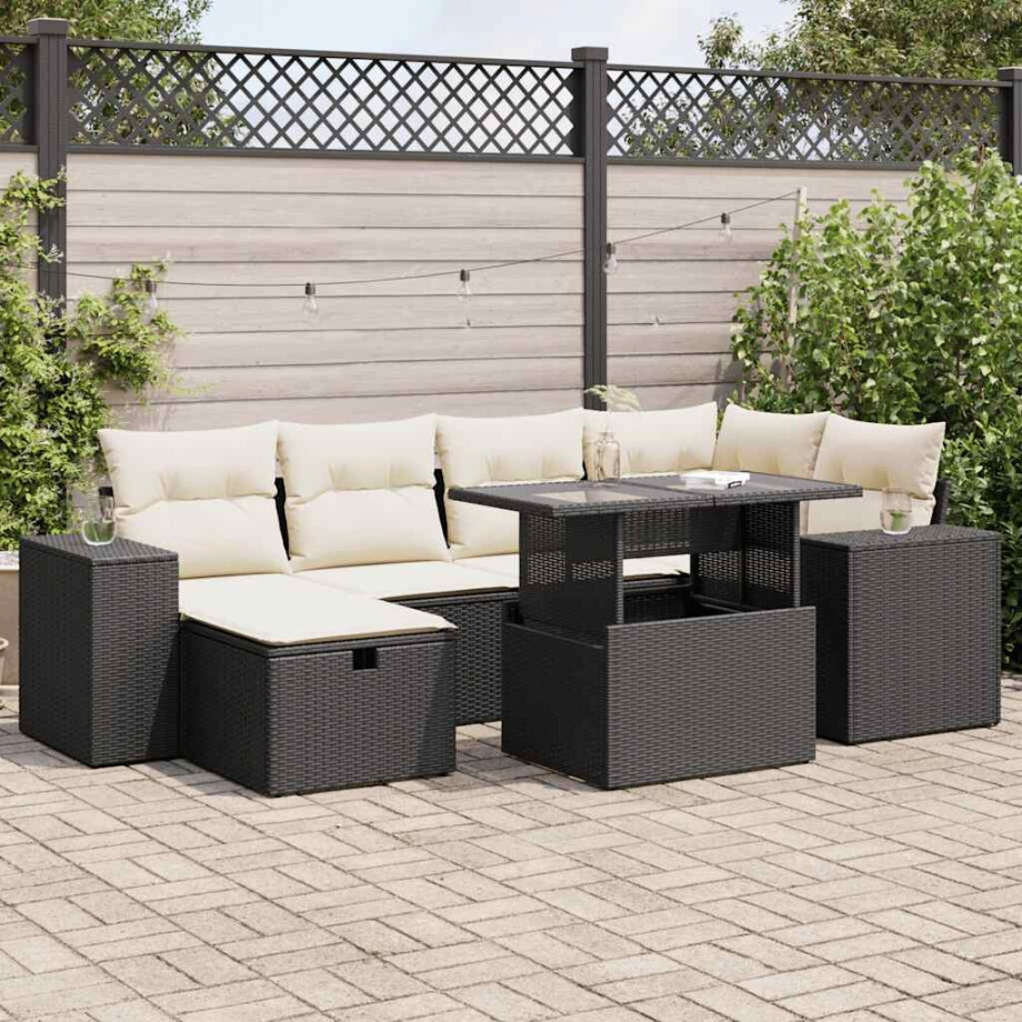vidaXL 8-delige Loungeset met kussens poly rattan zwart afbeelding 1