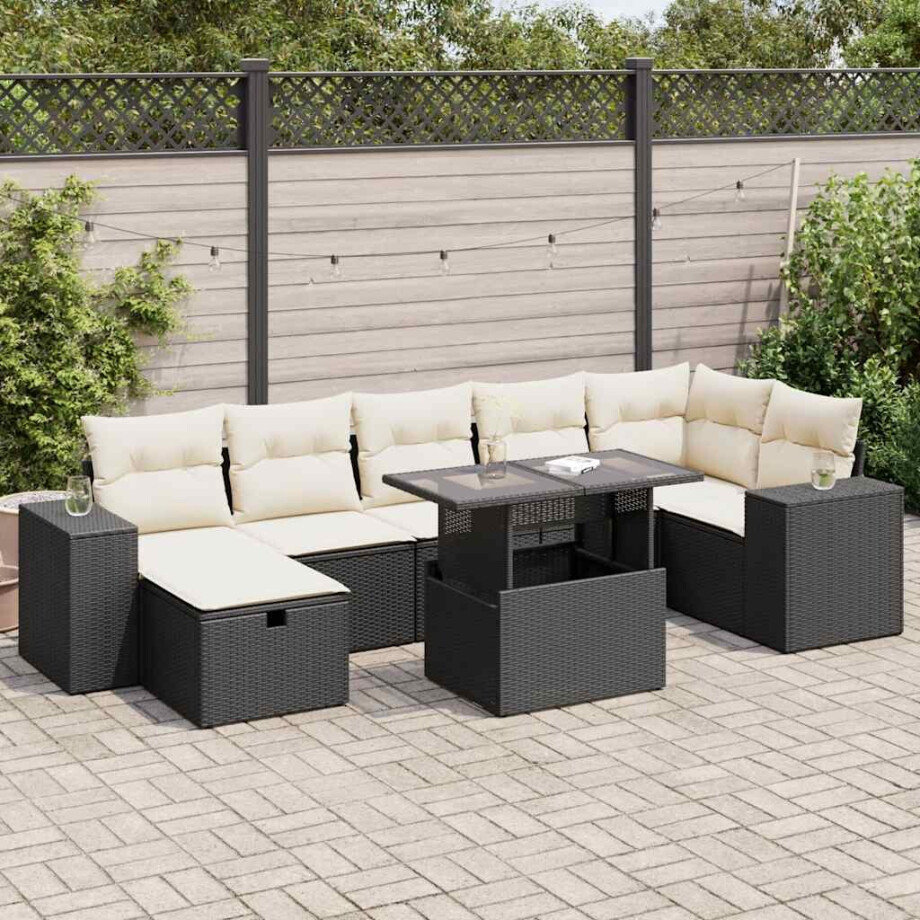 vidaXL 5-delige Loungeset met kussens poly rattan zwart afbeelding 1