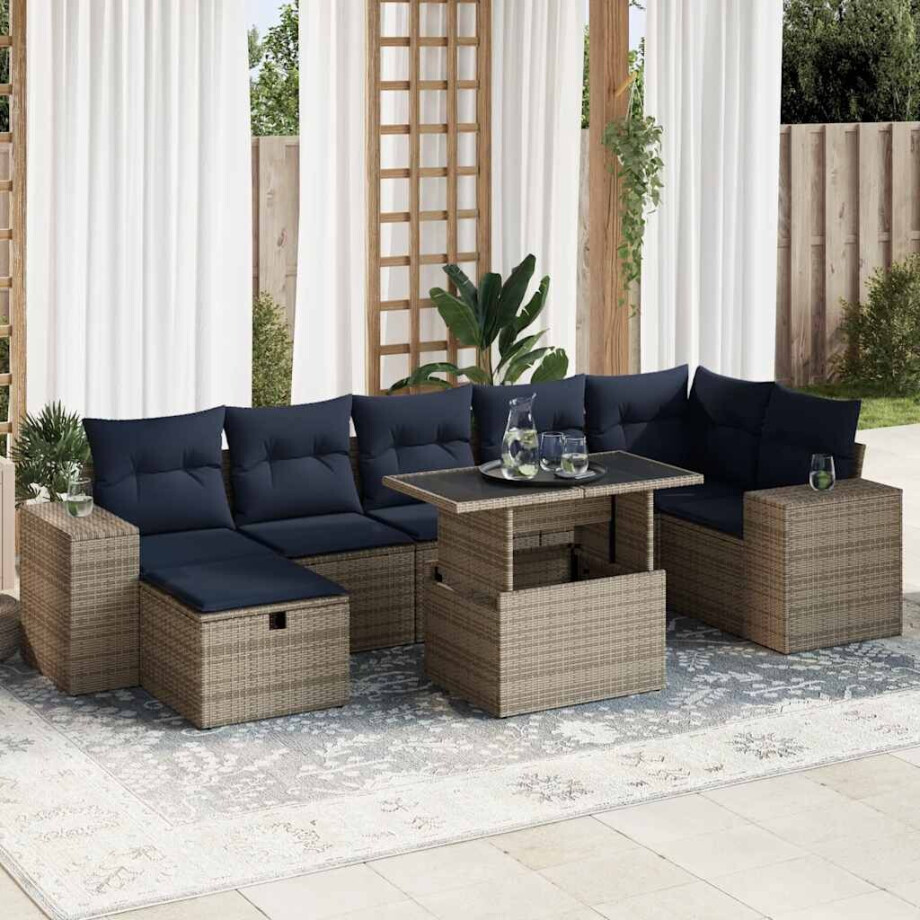 vidaXL 8-delige Loungeset met kussens poly rattan acacia bruin vidaXL 8-delige Loungeset met kussens poly rattan acacia bruin afbeelding 1