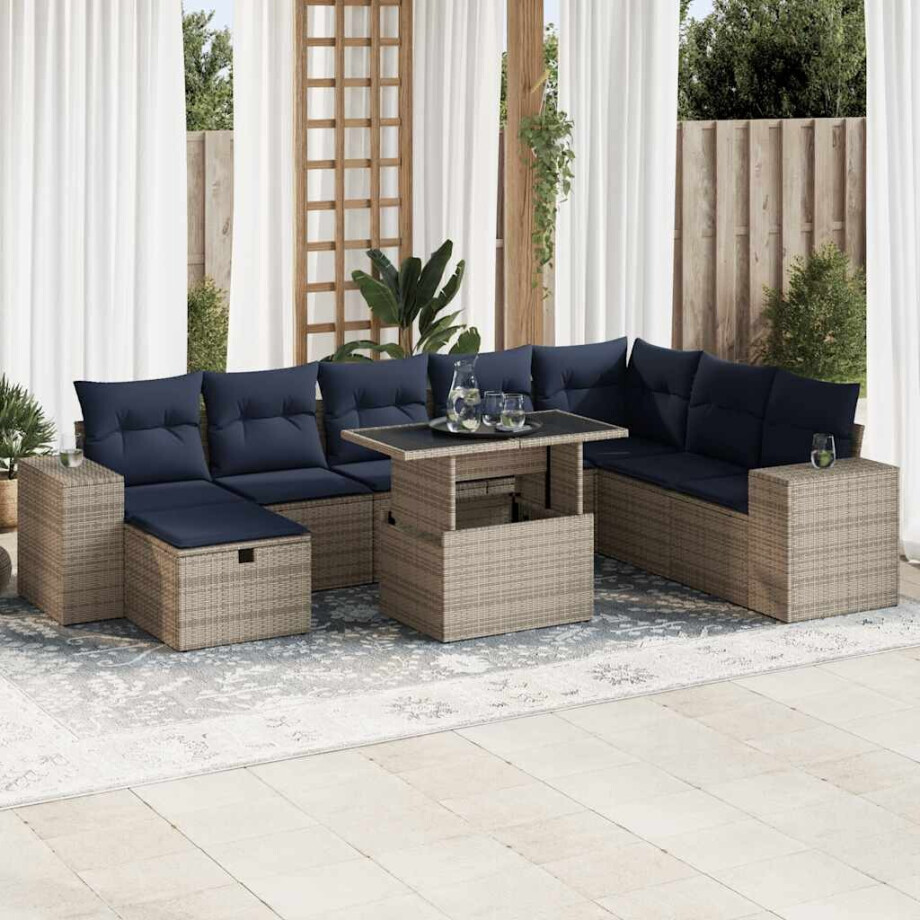 vidaXL 9-delige Loungeset met kussens poly rattan acacia bruin afbeelding 1