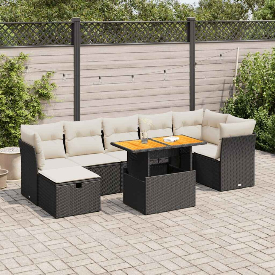 vidaXL 8-delige Loungeset met kussens poly rattan acacia zwart afbeelding 1
