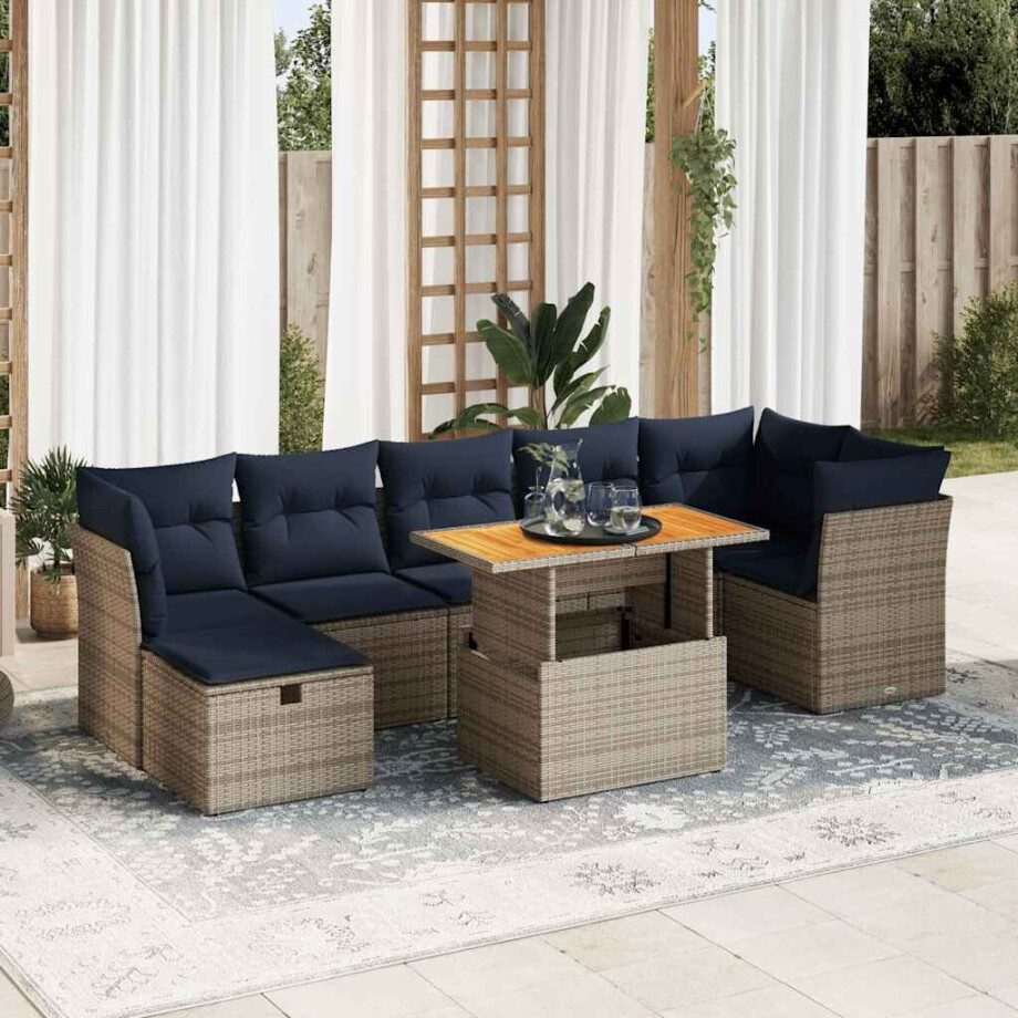 vidaXL 8-delige Loungeset met kussens poly rattan acacia bruin vidaXL 8-delige Loungeset met kussens poly rattan acacia bruin afbeelding 1