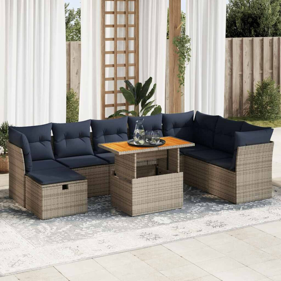vidaXL 9-delige Loungeset met kussens poly rattan acacia bruin afbeelding 1