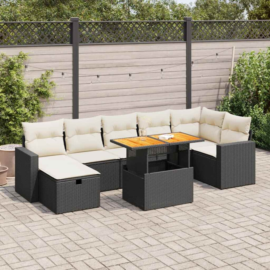 vidaXL 5-delige Loungeset met kussens poly rattan acacia zwart afbeelding 1