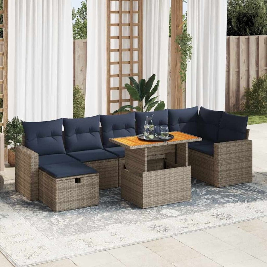 vidaXL 8-delige Loungeset met kussens poly rattan acacia bruin vidaXL 8-delige Loungeset met kussens poly rattan acacia bruin afbeelding 1