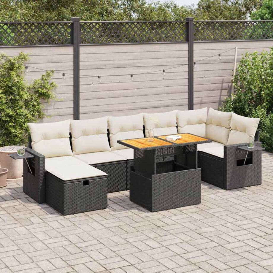 vidaXL 5-delige Loungeset met kussens poly rattan acacia zwart afbeelding 1