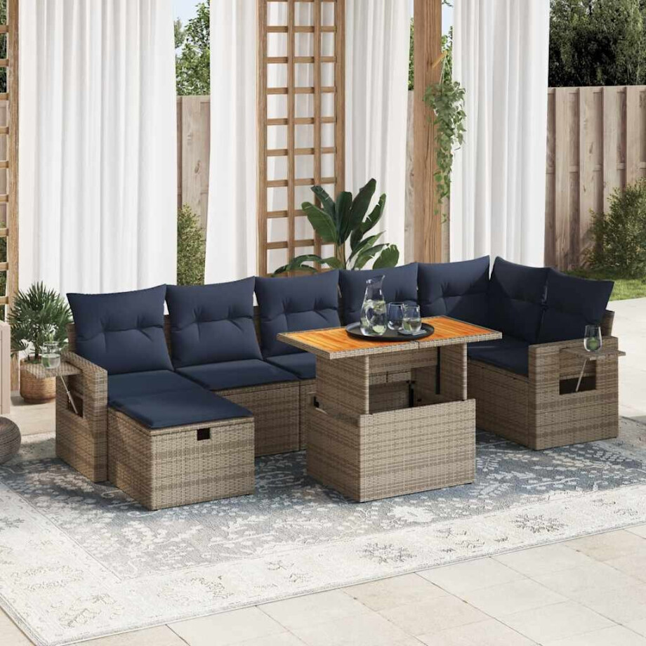 vidaXL 8-delige Loungeset met kussens poly rattan acacia bruin afbeelding 1