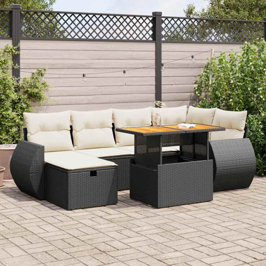 vidaXL 8-delige Loungeset met kussens poly rattan acacia zwart afbeelding 1