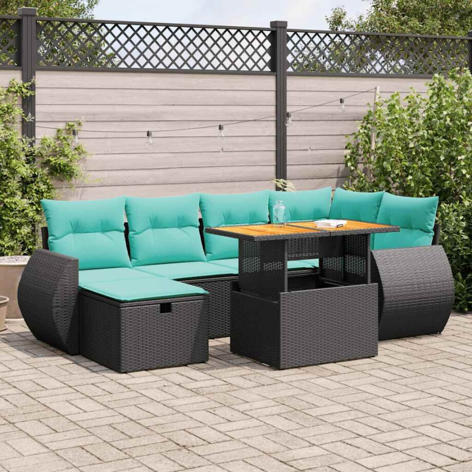 vidaXL 7-delige Loungeset met kussens poly rattan acacia grijs afbeelding 1