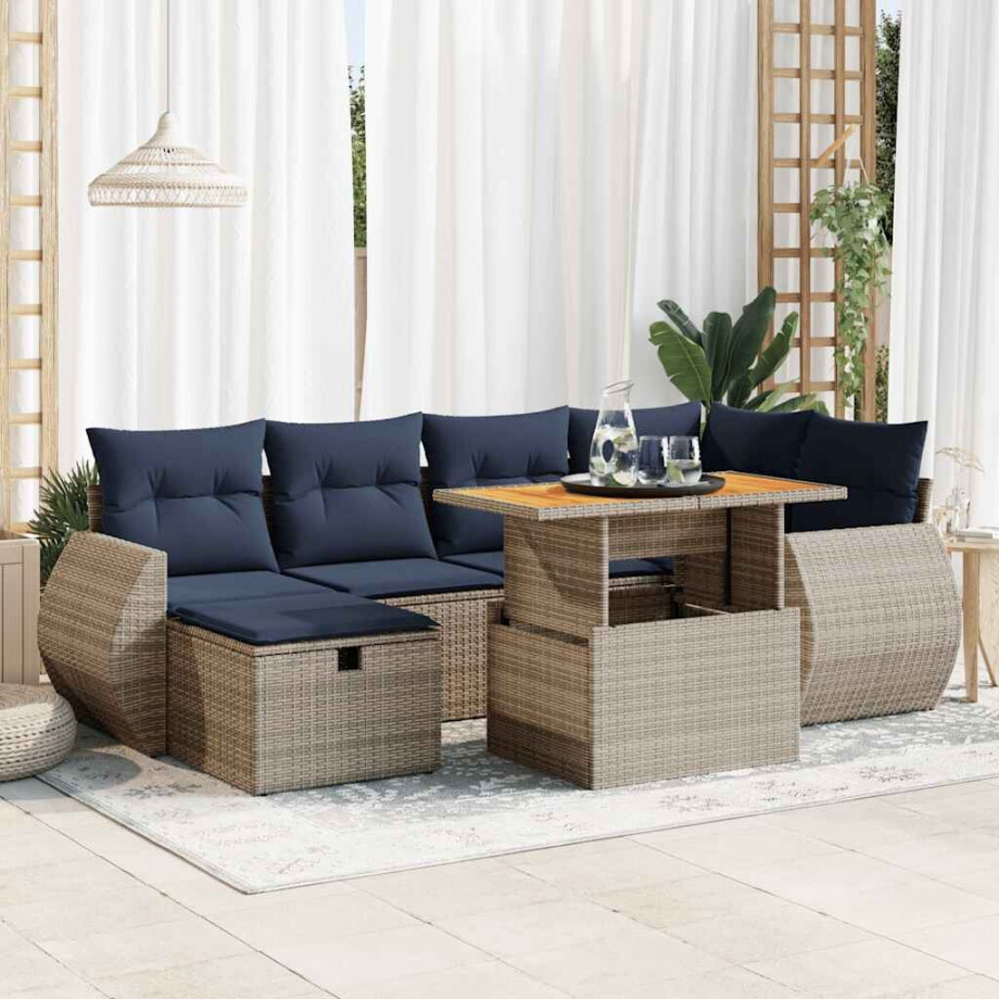vidaXL 7-delige Loungeset met kussens poly rattan acacia bruin afbeelding 1