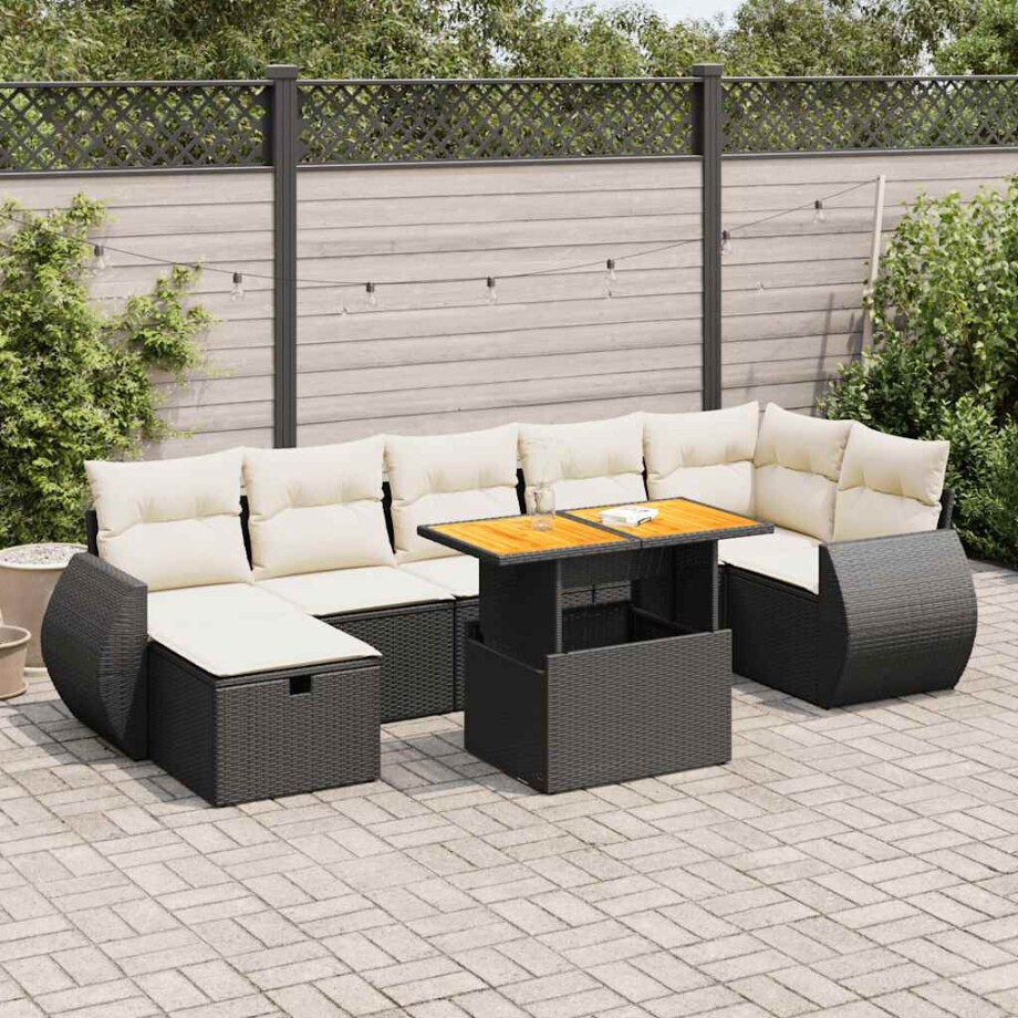 vidaXL 5-delige Loungeset met kussens poly rattan acacia zwart afbeelding 1