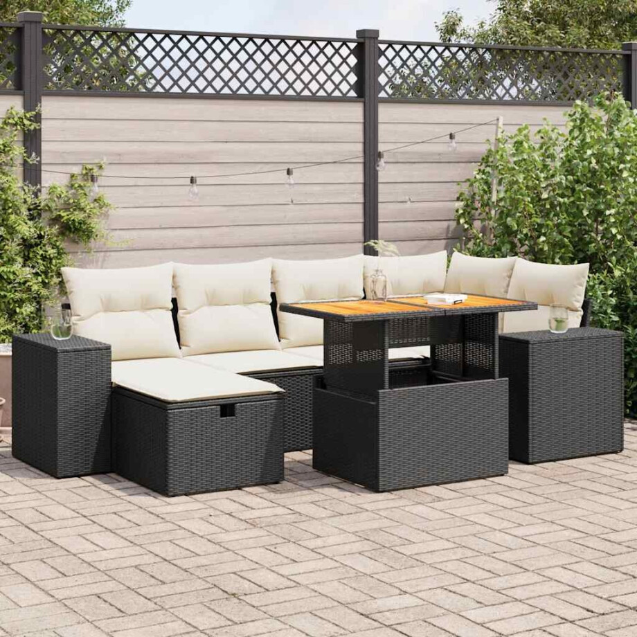 vidaXL 8-delige Loungeset met kussens poly rattan acacia zwart afbeelding 1