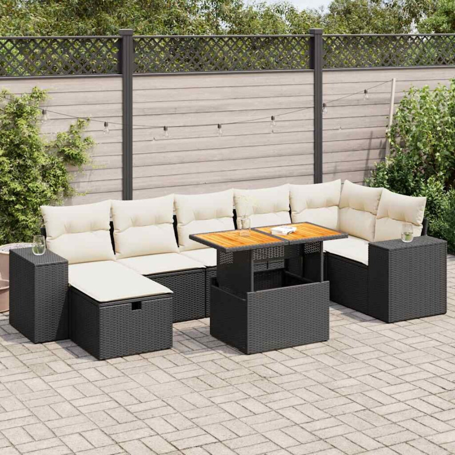vidaXL 5-delige Loungeset met kussens poly rattan acacia zwart afbeelding 1
