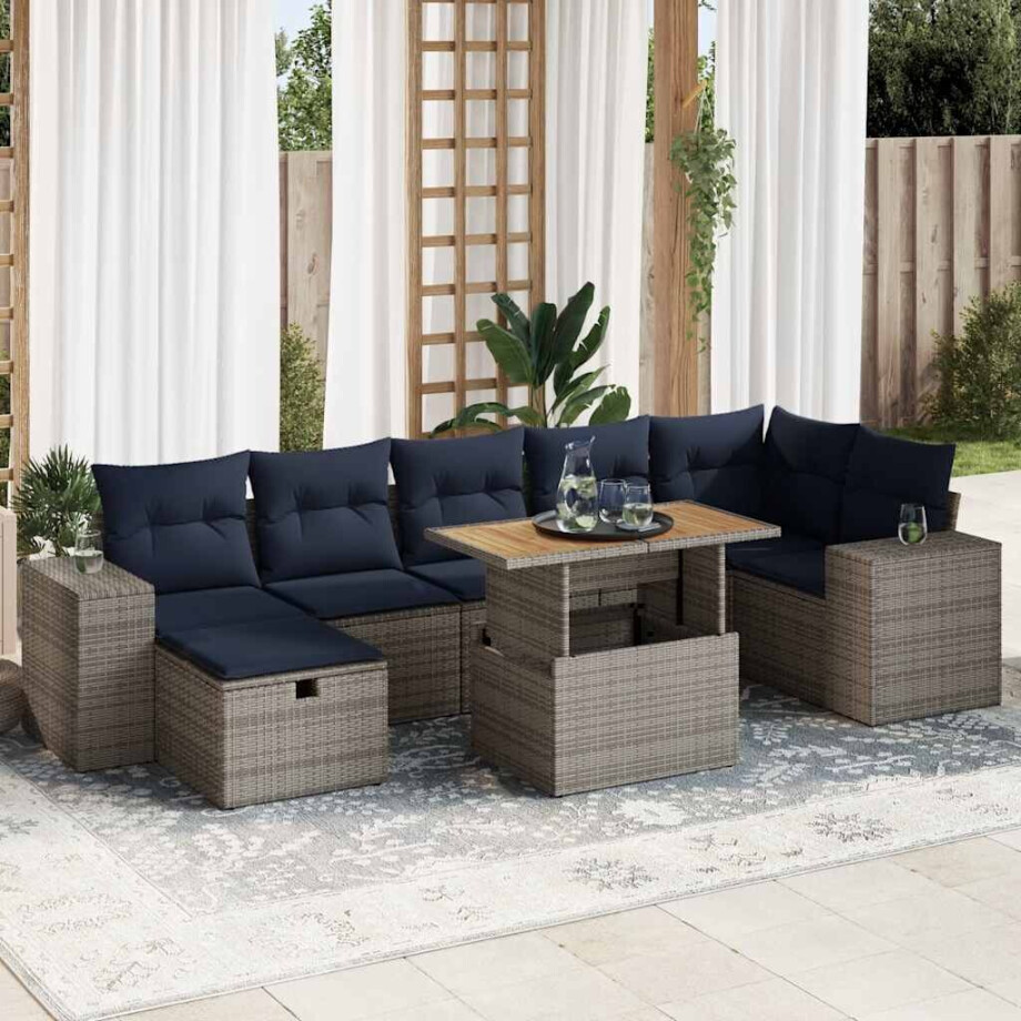 vidaXL 8-delige Loungeset met kussens poly rattan acacia bruin vidaXL 8-delige Loungeset met kussens poly rattan acacia bruin afbeelding 1