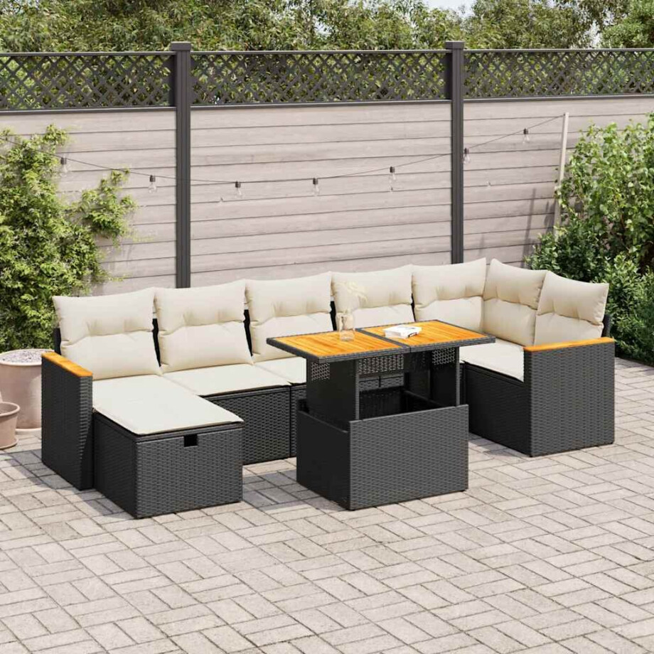 vidaXL 5-delige Loungeset met kussens poly rattan zwart afbeelding 1